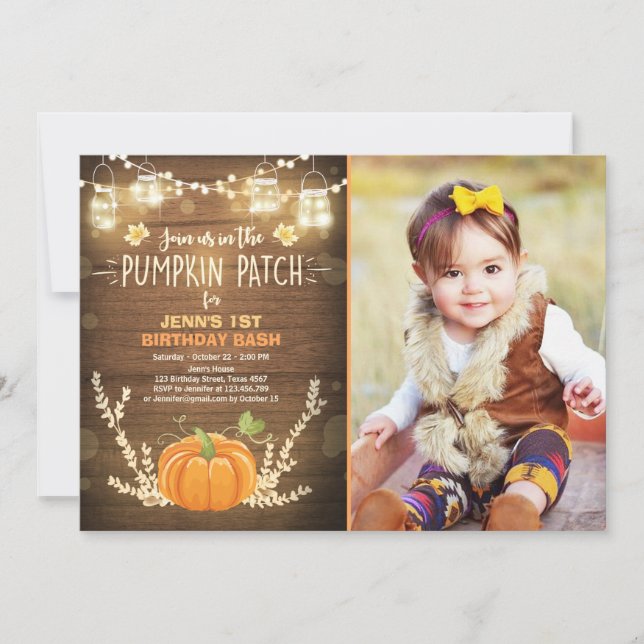 Parche de invitación de cumpleaños de calabaza oto (Anverso)