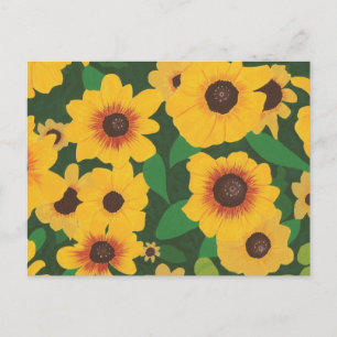 Parche de pintura de girasoles amarillos en postal