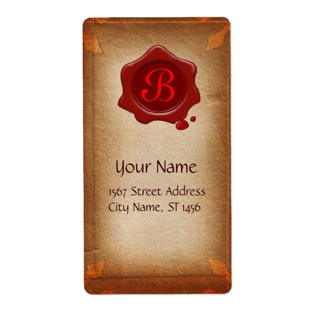 PARCHE MARRÓN , MONOGRAMA DE SELLO DE CERCA ROJA (Frente)