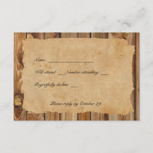 Parchment Wood Tattered Heart rsvp con sobres