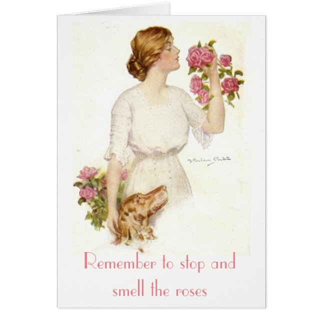 Pare a señora Dog Card del Victorian de los rosas (Frente)