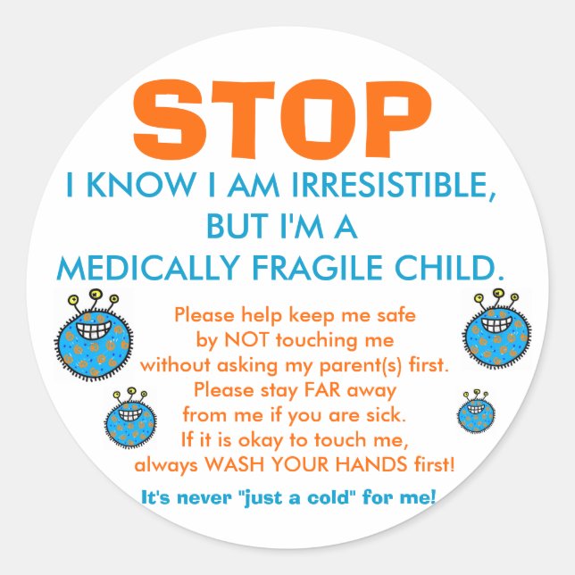 Pare y piense: Niños Pegatinas médicamente frágile (Anverso)