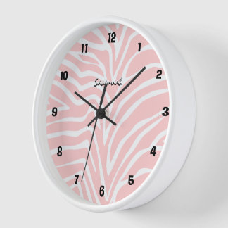 Pared Cebra rosa negra personalizada Cualquier reloj de