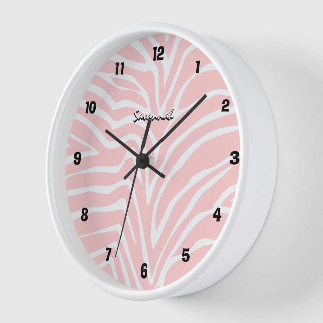 Pared Cebra rosa negra personalizada Cualquier reloj de  (Ángulo)