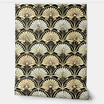 Pared de acento floral con abanico de oro Art Deco