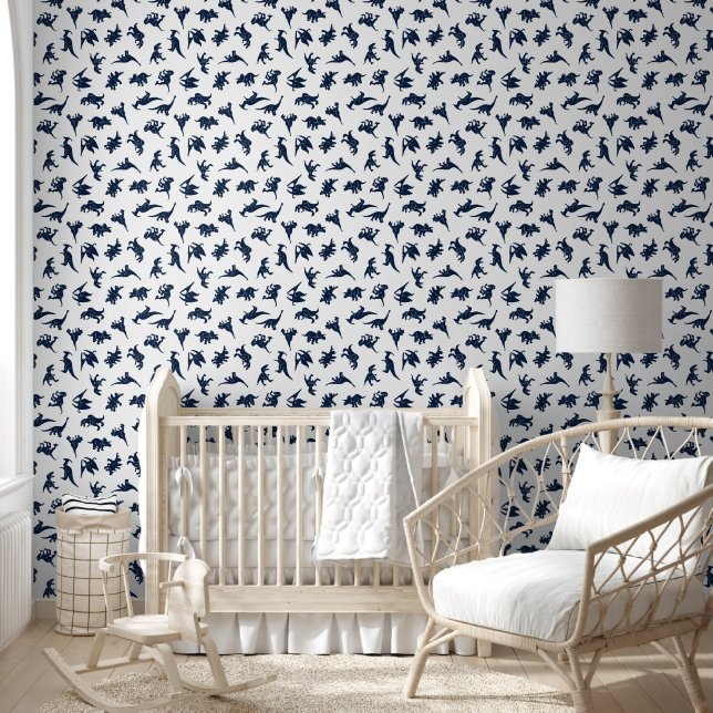 Pared de guardería de bebé niño dinosaurio blanco  (Niños)