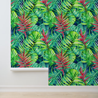 Pared de patrón de selva foliage monstera