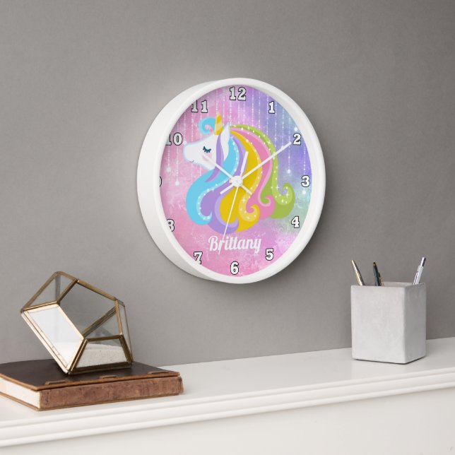 Pared Magnífico unicornio añadir nombres chicas reloj de (Oficina)