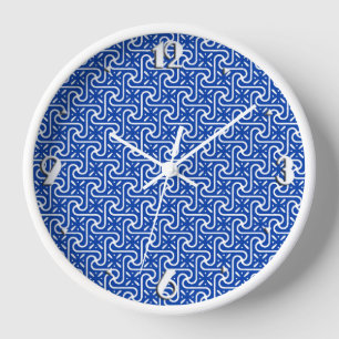 Pared patrón de azulejo egipcio, reloj azul cobalto y bl