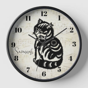 Pared Reloj de gato amarillo mostaza personalizado - cua