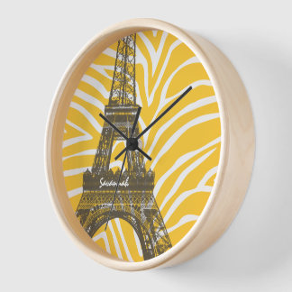 Pared Reloj de la Torre Eiffel Rosa Amarillo Personaliza