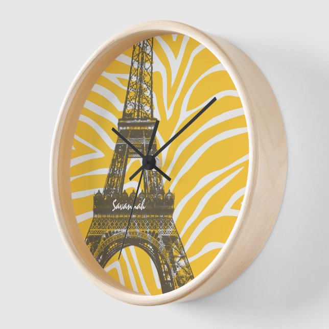 Pared Reloj de la Torre Eiffel Rosa Amarillo Personaliza (Ángulo)