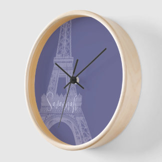 Pared Reloj personalizado de la torre Lilac Púrpura Eiff