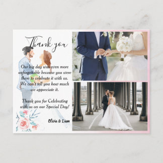 Pareja acuarela con tarjeta de agradecimiento Boda