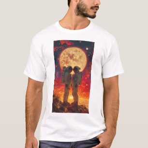 Pareja astronauta estilo retro en camiseta desérti