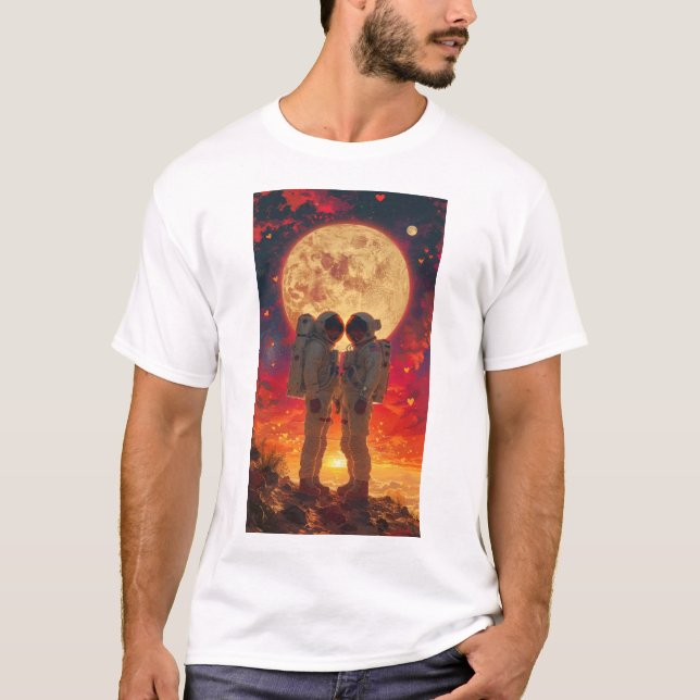Pareja astronauta estilo retro en camiseta desérti (Anverso)