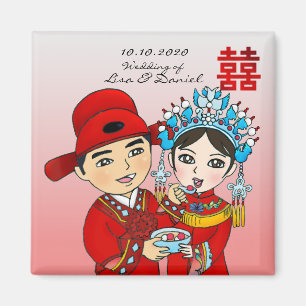 Pareja Boda china: rosa imán cuadrado