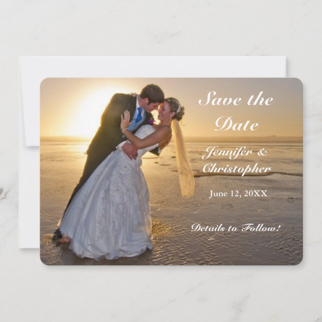 Pareja boda en Sunset Beach Guardar la tarjeta de  (Anverso)