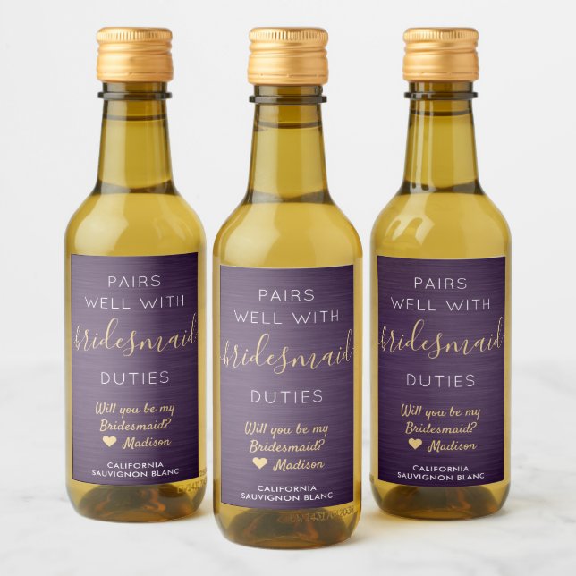 Pareja Buena Bridesmaid Propuesta Purple & Gold Mi (Botellas)