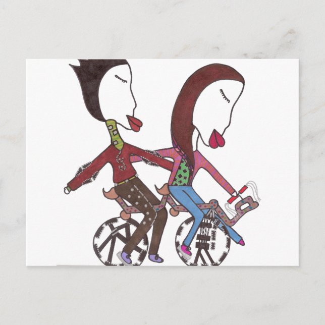 pareja ciclista en postal (Anverso)