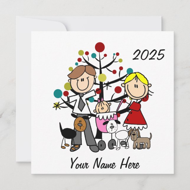 Pareja con niña bebé tres perros Ornamento cerámic (Anverso)