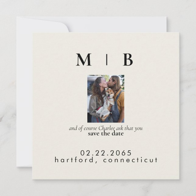 Pareja crema con Invitación Mascota Boda de fotogr (Anverso)