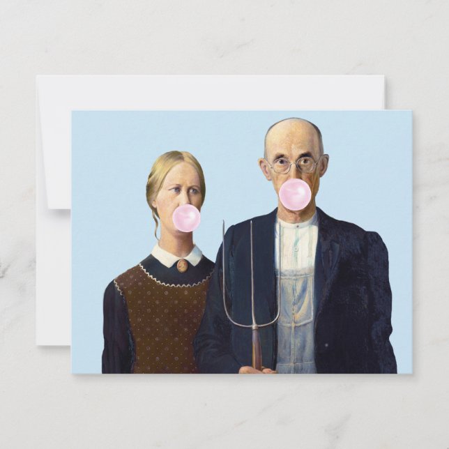 pareja de American Gothic soplando chicle (Anverso)