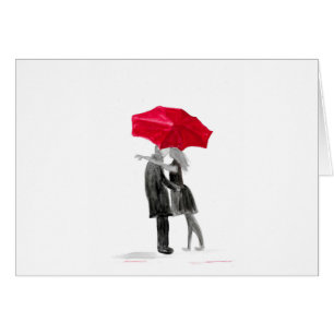 Pareja de amor con paraguas rojos