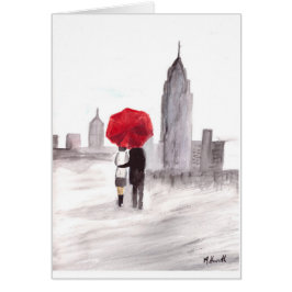 Pareja de amor de Nueva York con paraguas rojos