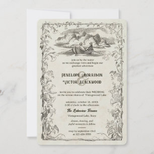 Pareja de amor vintage en invitación a matrimonio