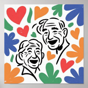 Pareja de Ancianos Alegres Arte del Corazón - Amor