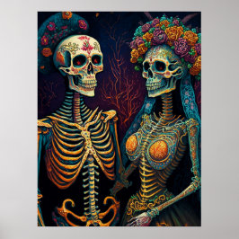 Pareja de arte esquelético mexicano hasta la muert