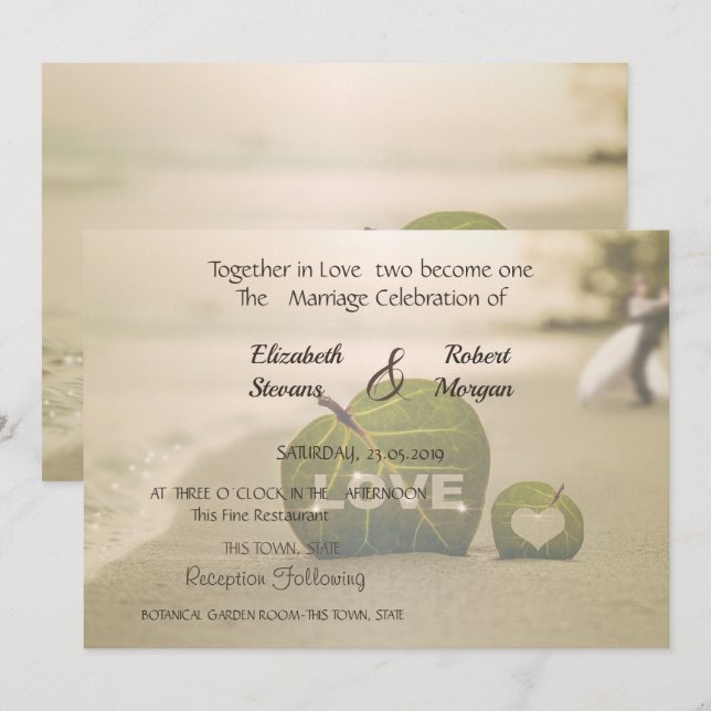 Pareja de Boda en la Playa, Invitación de Amor (Anverso / Reverso)
