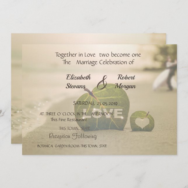Pareja de bodas de playa, invitación de amor (Anverso / Reverso)