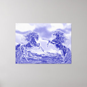 Pareja de caballos en azul y blanco V3 Impresión e