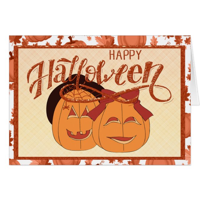 Pareja de calabazas Feliz Halloween (Anverso (Horizontal))