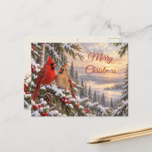 Pareja de Cardenal del Norte Navidad Bosque Nevado