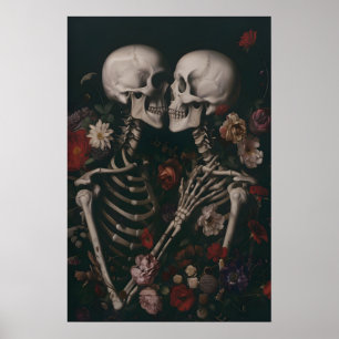 Pareja de enamorados esqueleto floral oscuro Arte 