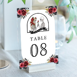 Pareja de esqueletos góticos rosas número de mesa 