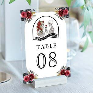 Pareja de esqueletos góticos rosas número de mesa