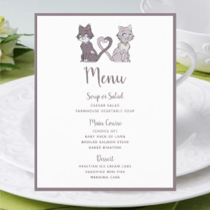 Pareja de gatitos lindos Menú de boda gris blanco