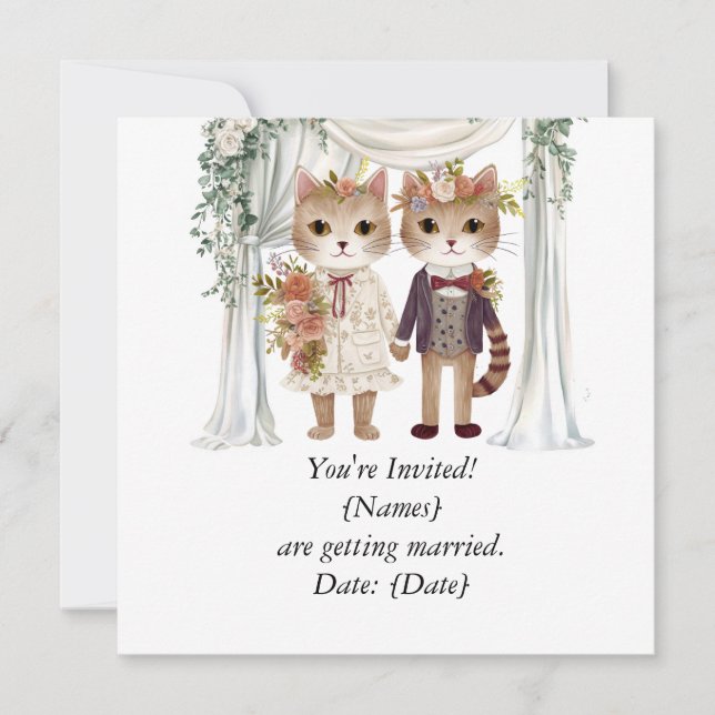 Pareja de Gato para Boda Guardar la Invitación de  (Anverso)