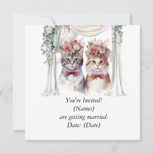 Pareja de Gato para Boda Guardar la Invitación de  (Anverso)