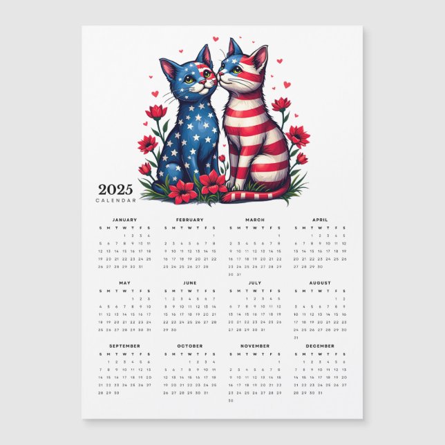 Pareja de gatos patrióticos en el calendario de im (Anverso)