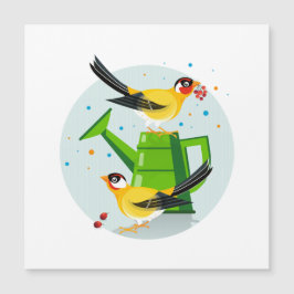 Pareja de Goldfinch sentada reuniendo bayas