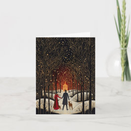 Pareja de invierno de Gouache vintage y iglesia en