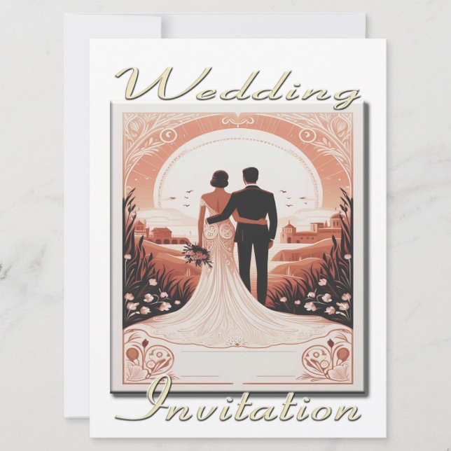 Pareja de Invitación a la Boda mirando el paisaje (Anverso)