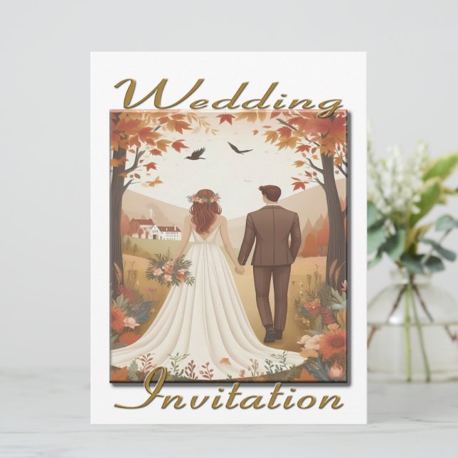 Pareja de invitaciones a bodas en el país - Otoño (Anverso de pie)