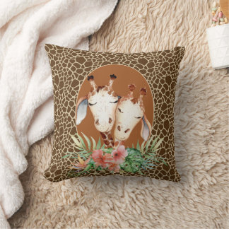 Pareja de jirafa cúrcuma de impresión almohada