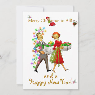 Pareja de Navidad vintage Feliz Navidad